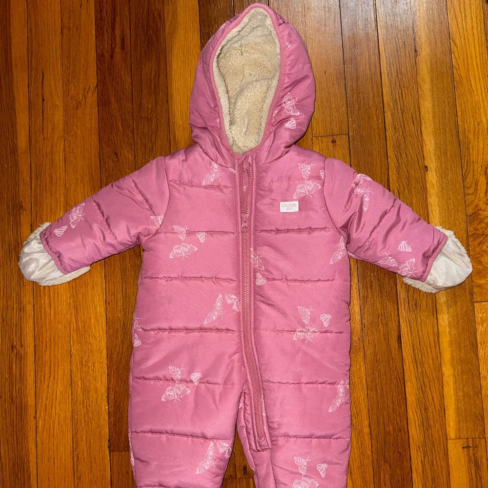 Oshkosh Pink Butterfly Print Baby Snow Suit Size 3-6M